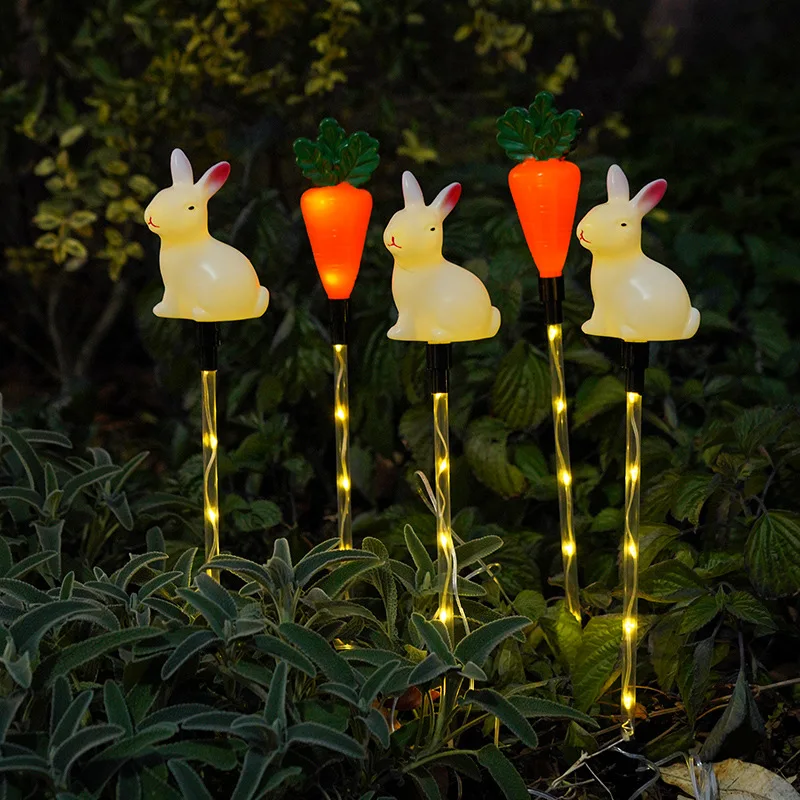 5Pcs/Set Rabbit Lights For Easter Pathway Lights Garden Lights Solar Powered For Patio Camping Holiday Party Decoration