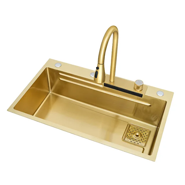 Sink Stainless Steel Drop in with Pull-out Tap and Soap Dispenser Deep Single Bowl Kitchen Sink