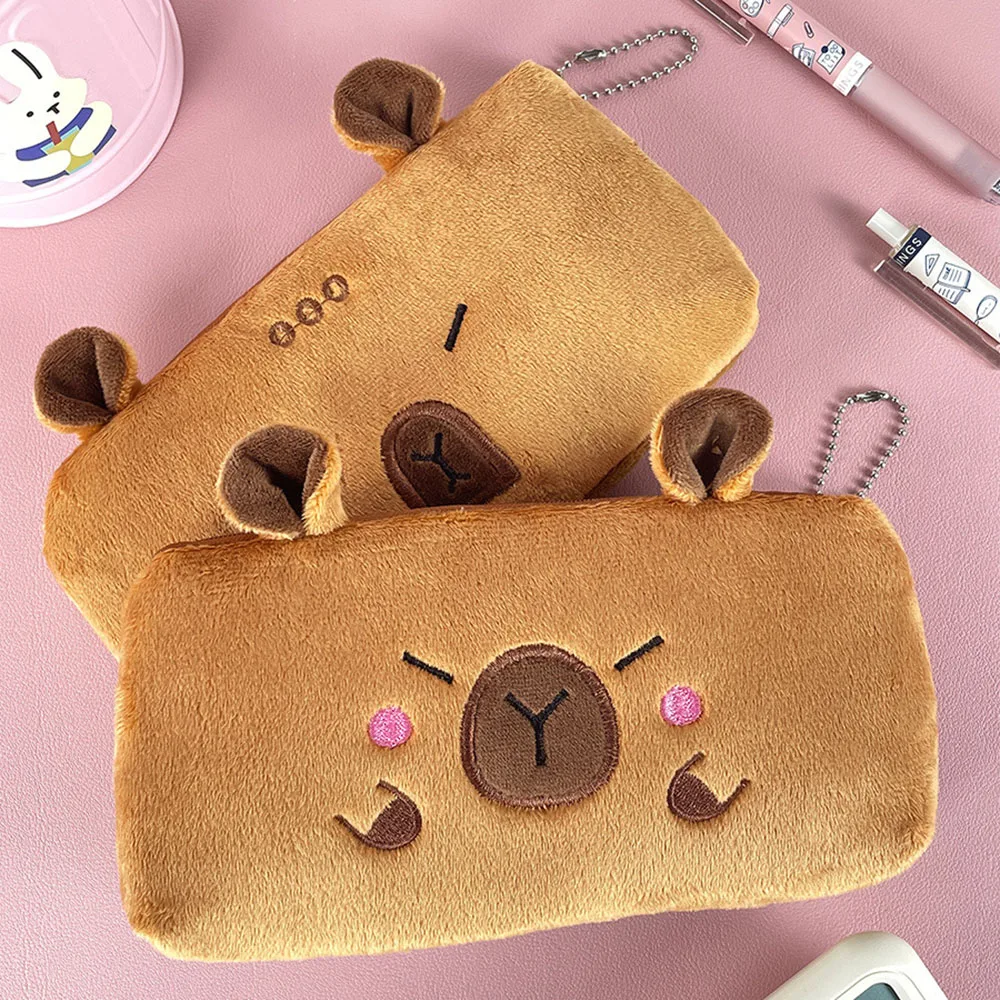 Cute cartoon plush capybara pen case, student large capacity stationery box, Capibala learning supplies storage