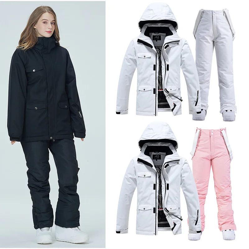 Ski suit waterproof suit for men and women White and black Outdoor Winter thickening keep warm Single board and double board