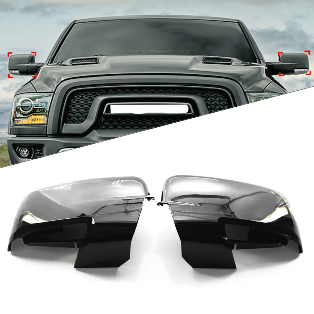 1 Pair Glossy Black Car Door Side Mirror Covers W/ Bottom Turn Signal Cutout For Dodge Ram 1500 2013-2018