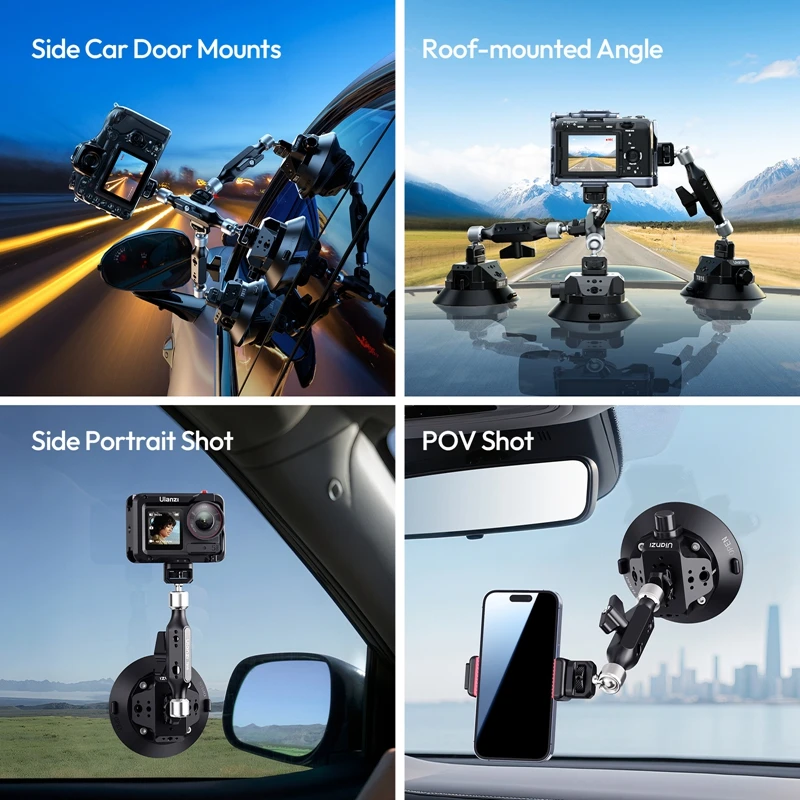 Ulanzi TB15 كاميرا شفط كأس حامل السيارة جبل ل Gopro Insta 360 DJI عمل هاتف مزود بكاميرا DSLR مع 1/4 "3/8" 360 °   قابل للتعديل