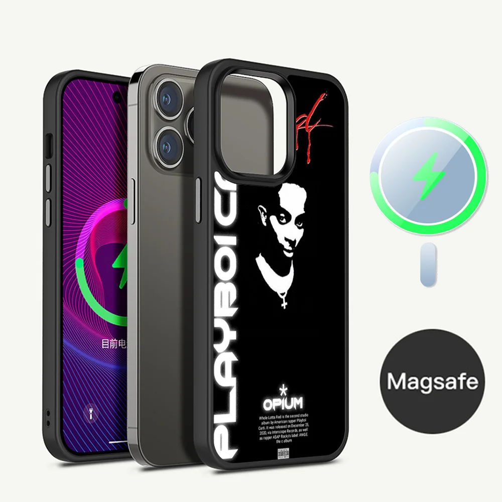 O-Opium Rapper Playboi Carti Phone Case Magnetic Case For IPhone 16 14 13 12 15 Pro Max Plus For Magsafe Wireless Charge Cover