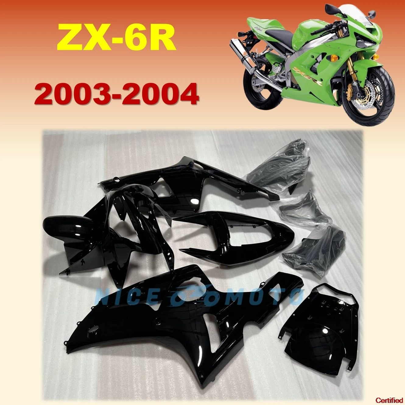 

Подходит для Ninja ZX6R 2003 2004 ZX-6R 03 04 ZX 6R, детали мотоцикла, АБС-пластик, ярко-черный комплект обтекателя