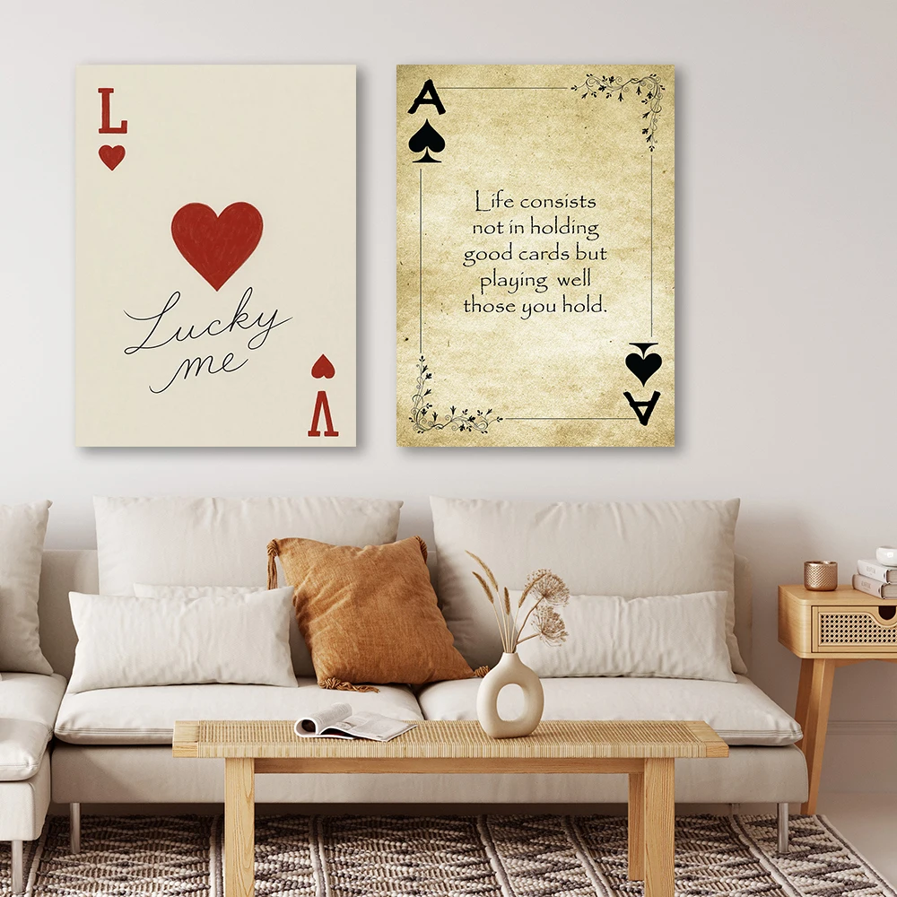 Ace Of Hearts Canvas Print Poster Motivational Quote Minimal Wall Art Pink Beige Black Lucky Picture Home Office Study Decor