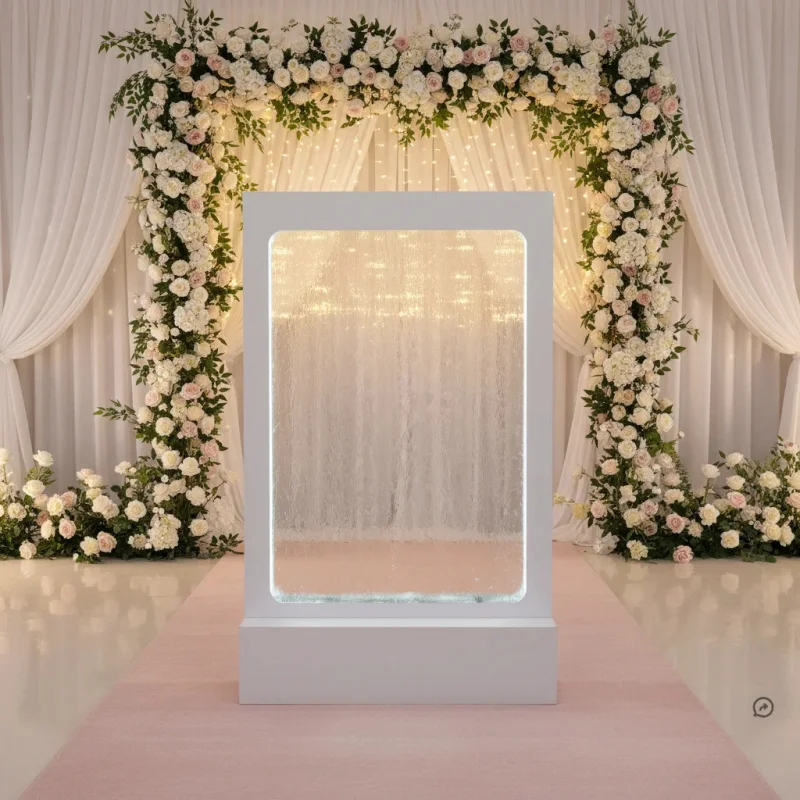 custom.Wedding Decoration Props Event Welcome Sign Waterfall Background Tempered Glass Fountain LED Background Scree