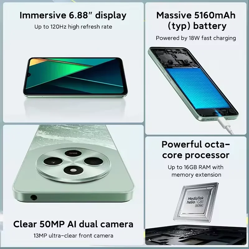 Global Version POCO C75 สมาร์ทโฟนNFC 120Hz 6.88 "Dot Drop Display Helio G81 Ultra 50MP AI dualกล้องNFC 5160MAhแบตเตอรี่