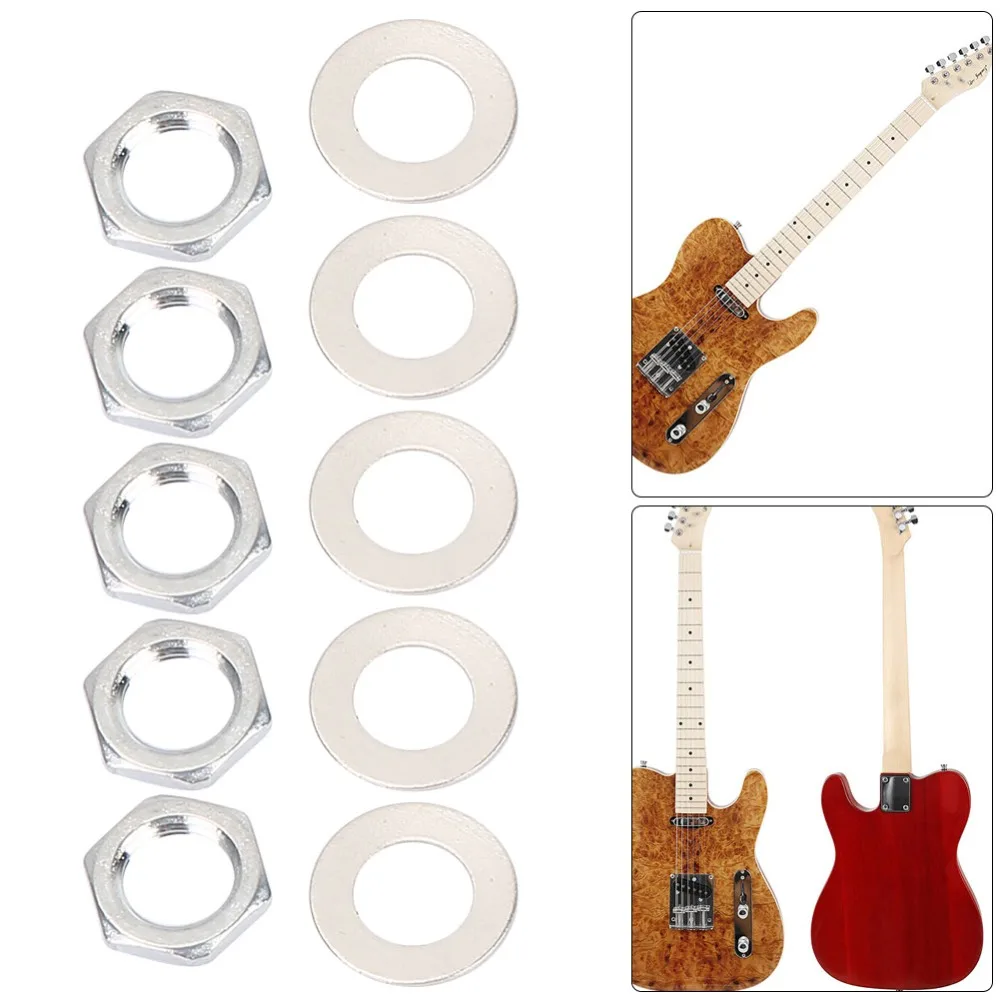 10 Sets Metal Jack Nut Silver Washers Included Guitar Output Jack Nut Guitar Input Jack Nut Guitar Replacement Parts