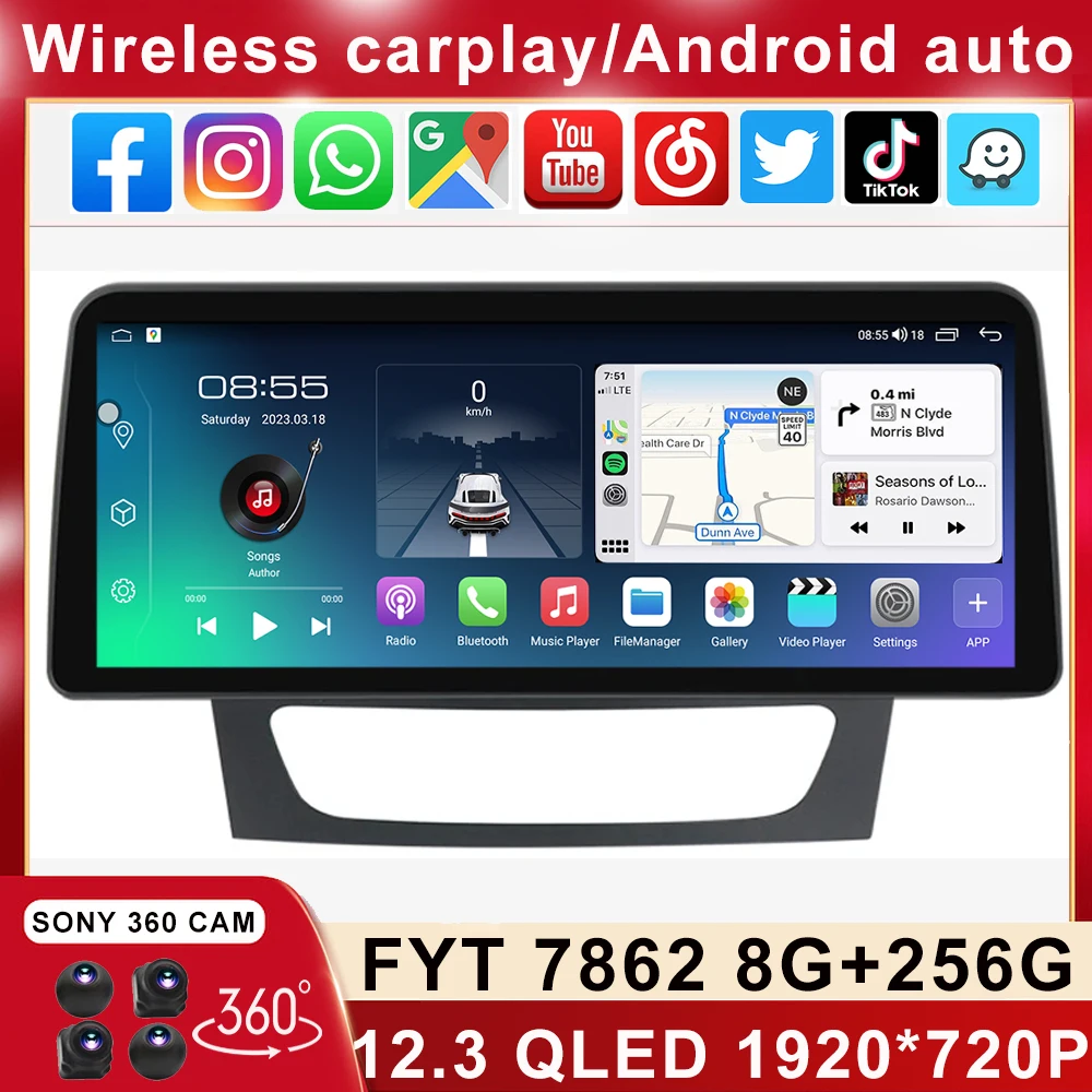 QLED For Mercedes Benz E-class W211 E200 E220 E300 E350 E240 E270 Android Car Stereo Multimedia Video Player Head Unit Carplay