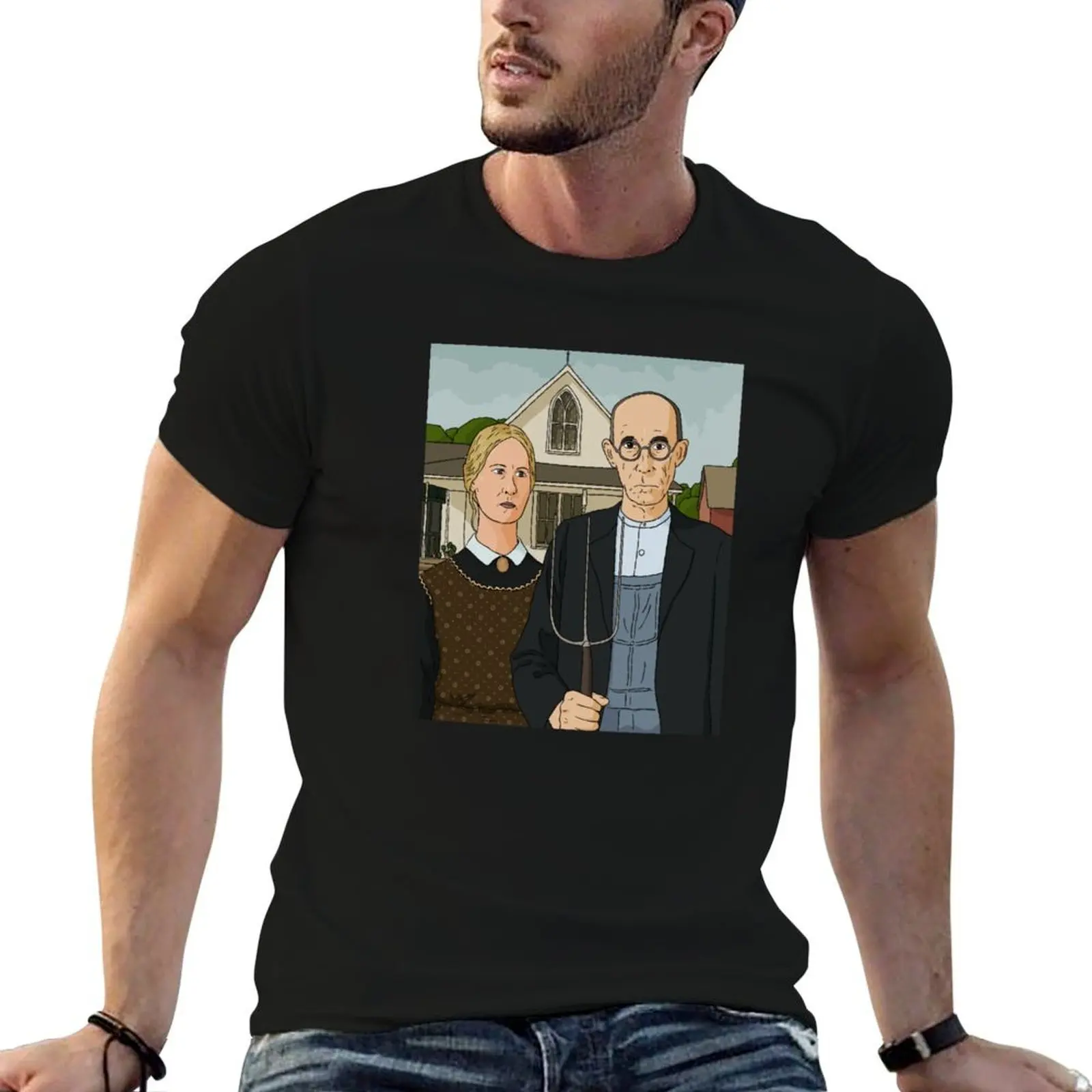 Grant Wood American Gothic Painting Vector art T-Shirt custom shirt anime mens graphic t-shirts