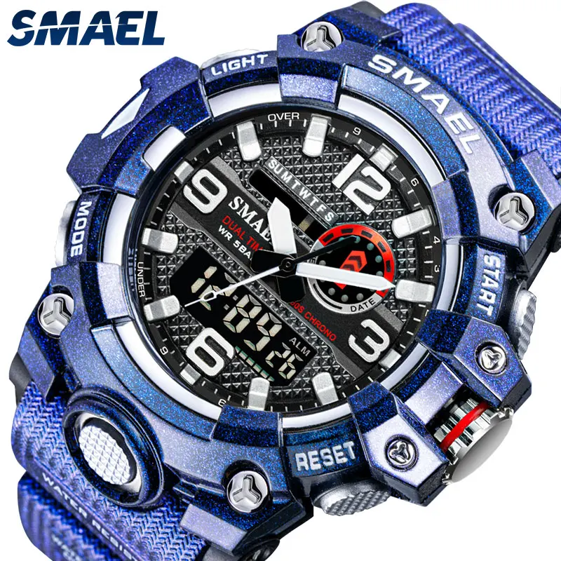 SMAEL Orologi sportivi da uomo Dual Time Orologio digitale al quarzo 50m Orologio impermeabile Orologio militare a led Sport 8035 Orologi da uomo