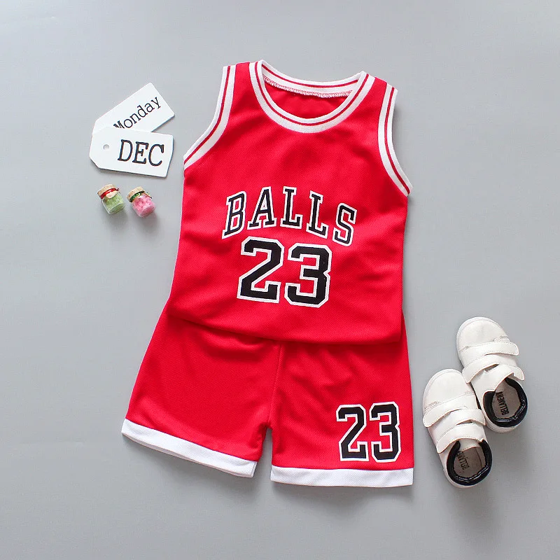 2022 New summer Child Cotton 2pcs Sets Sports Children Lovely Baby girls Boys Suit Fashion basketball Clothes Kids 1 2 3 4 year