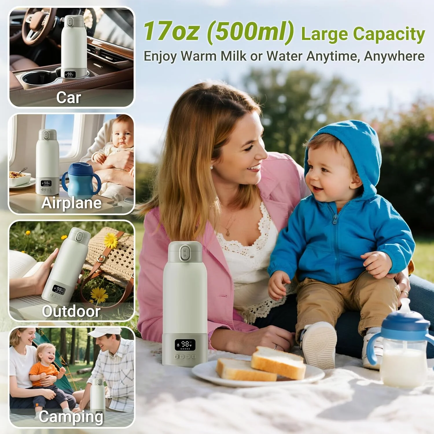 USB Interface 500ml Milk Warmer, Insulated Cup, Milk Coffee Heater, Heating Cup Suitable for Outdoor Sports, Gift for Family image 2