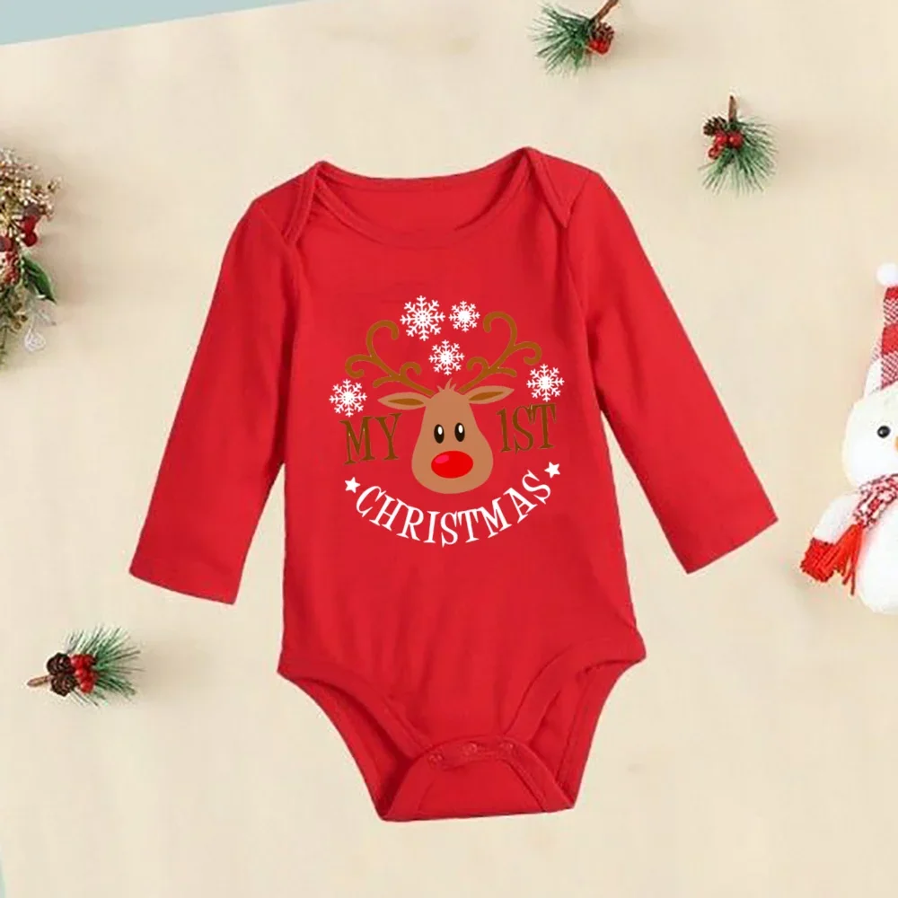 Lovely Baby Boy My First Christmas Romper Santa Reindeer Christmas New Year Clothes Boy Girl Red Jumpsuit Infant Playsuit Outfit