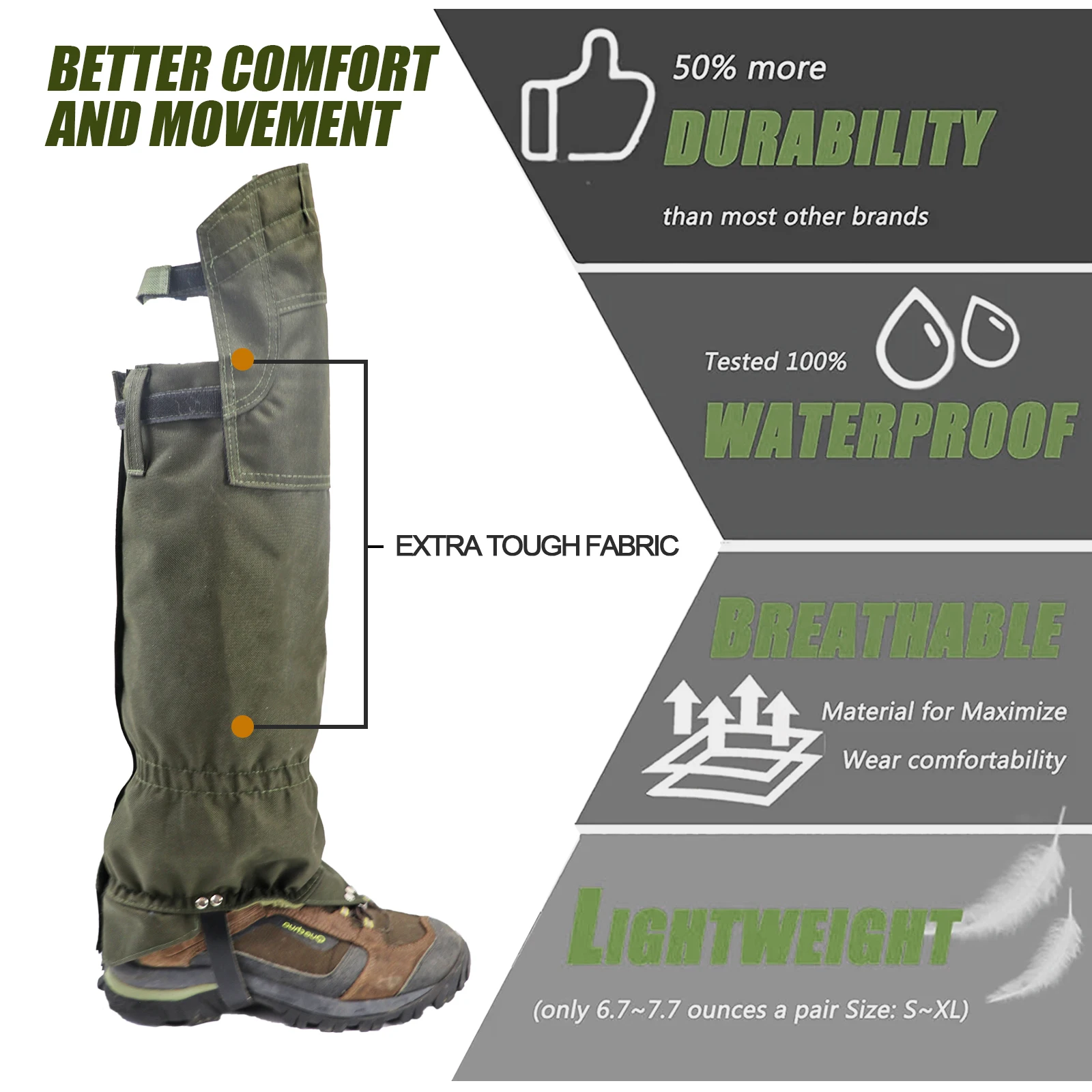 Taktische Beinmanschetten Wasserdichter Oxford-Stoff Knie-Beinschutz Reißfest Verstellbar Atmungsaktiv Outdoor-Schuhüberzug für die Jagd – Detail 9