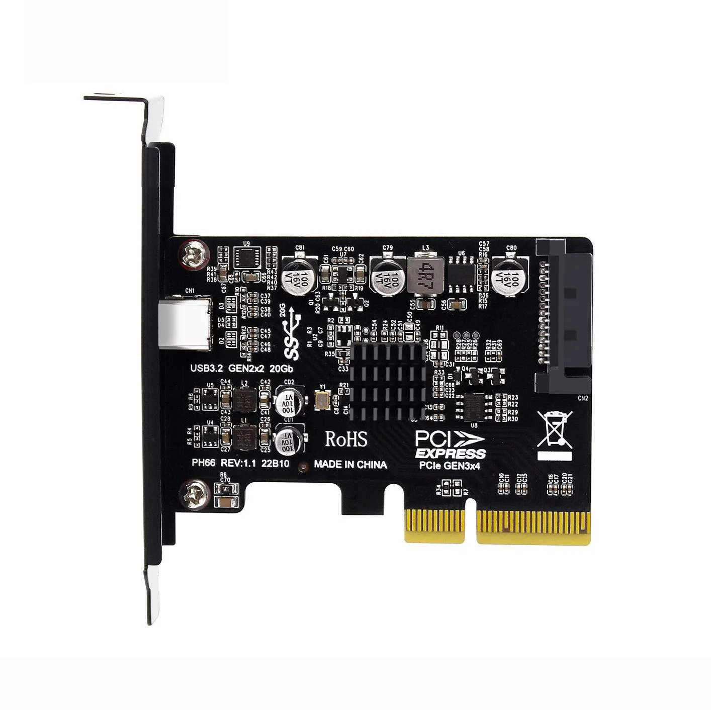 USB-C to PCI-E 4X Express Card Adapter USB 3.2 Gen2 Type-C 20Gbps for Desktop Motherboard