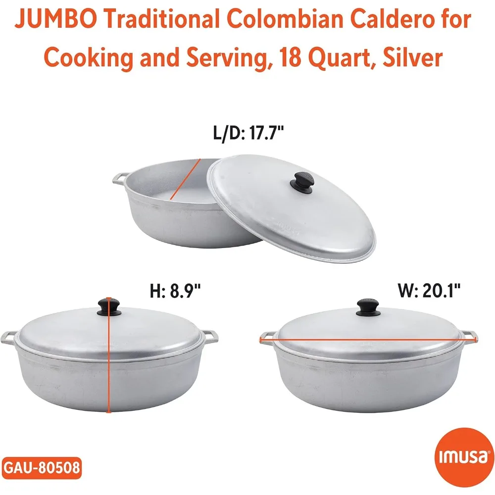 IMUSA GAU-80508 Jumbo Traditional Natural Caldero for Cooking and Serving, 18 Quart, Silver