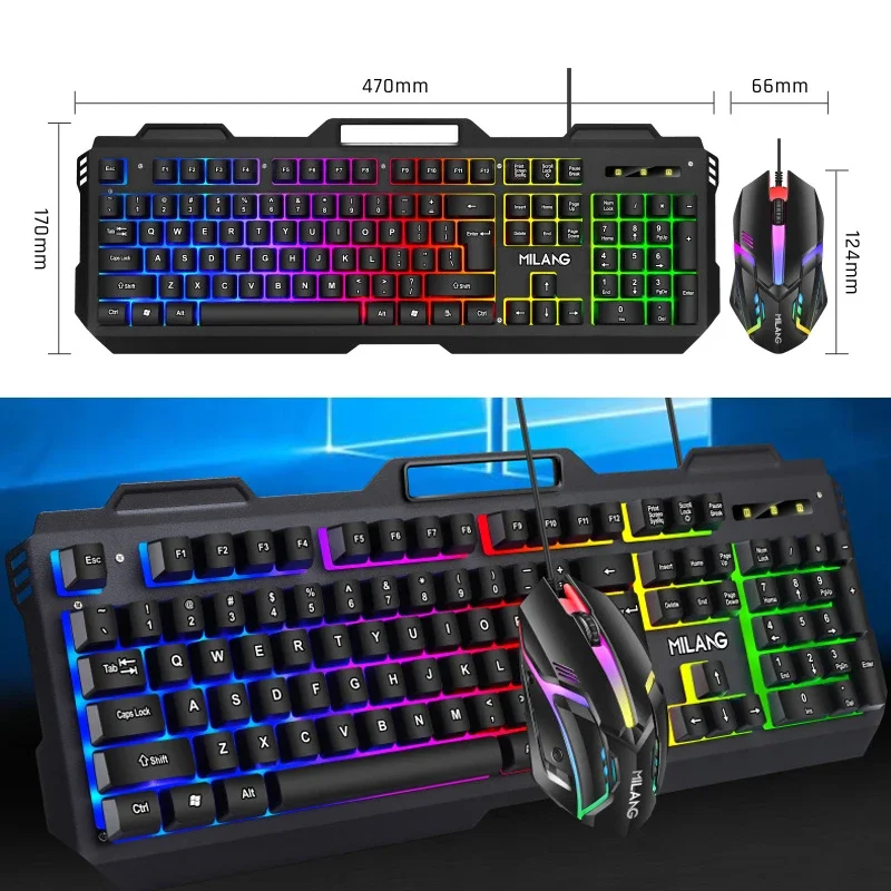 Imagem -06 - Mecânico Feel Wire Gaming Teclado e Mouse Grupo Usb Rgb Colorido Luminoso Ratos para pc Gamer Computador com Suporte para Telefone