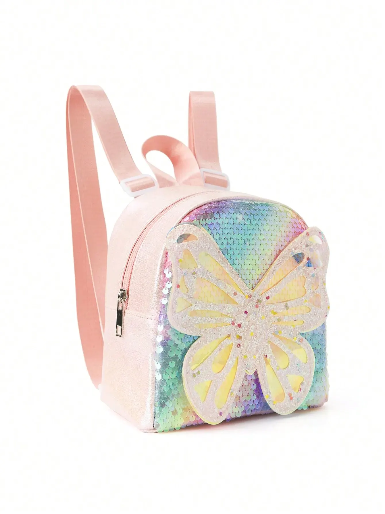 1pc Cute Butterfly Colorful Sequin Backpack For Girls, For Kindergarten Primary School Students, Daily Use, Holiday Gift