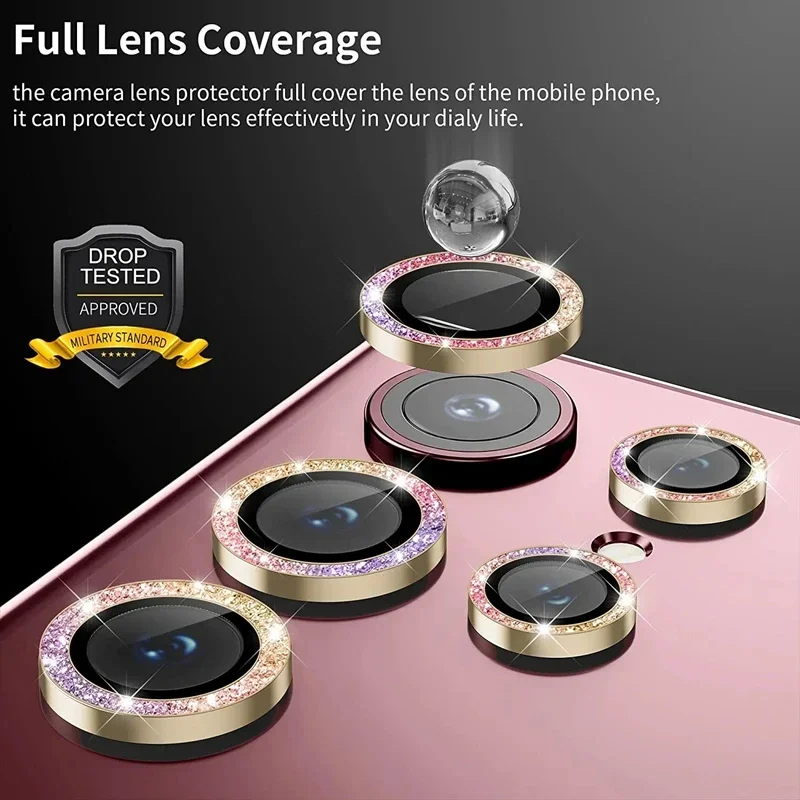 Metal Diamond Camera Lens Protector Glass for Samsung S23 Ultra S23 Plus Lens Protector Ring for Galaxy S22 Ultra Camera Film