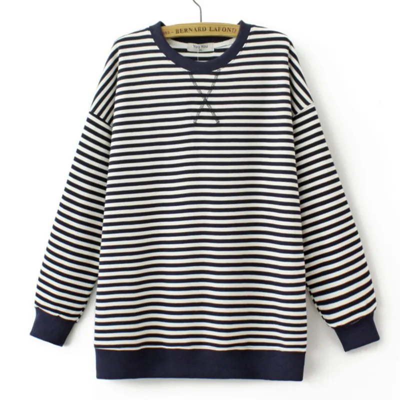 2023 Autumn Clothes Women Sweatshirts Plus Size Loose Casual Long Sleeve Striped Tops Curve E2 836