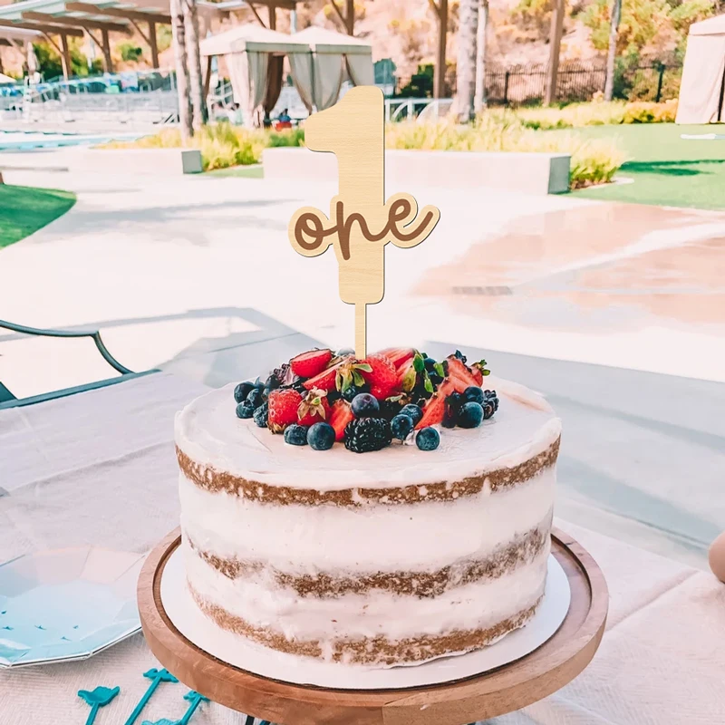 YOMDID One Cake Topper Erster Geburtstag Kuchen Topper Holz Zahl mit Buchstabe One Kuchen Dekorationen für Babyparty Dekorationen – Detail 11
