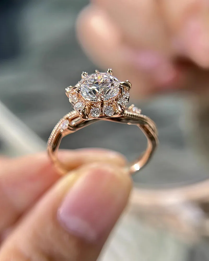 

IGI Lab Growing Diamond Ring Round D Color 1 2 3Ct Solid 18K Rose Gold Ring Diamond wedding ring Factory Engagement Ring