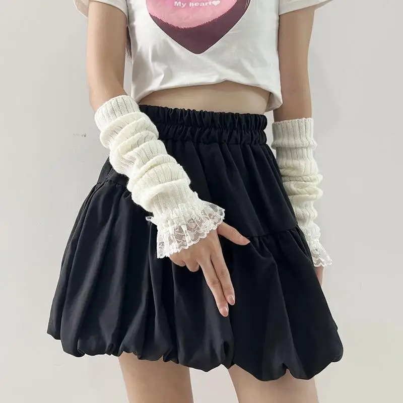 Aquecedores de braço de malha longa sem dedos luvas sem dedos y2k rendas cosplay anime luvas gótico harajuku malha mitten mangas de braço