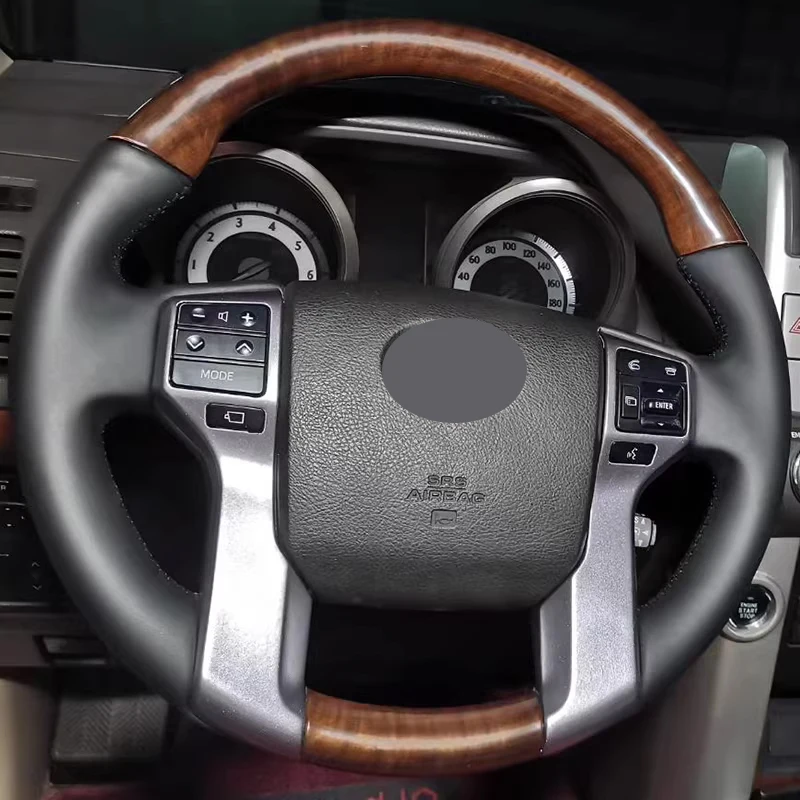 For Toyota Land Cruiser Prado 150 2010-2016 LC150 2010-2016 Car Steering Wheel Cover Manual Sewing Genuine Leather Car Interior