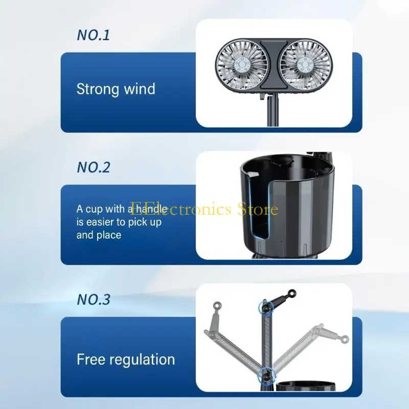 

B03C USB-автомобильный вентилятор с регулируемой скоростью света, вращающийся на 360 градусов, идеально подходит для кемпинга,