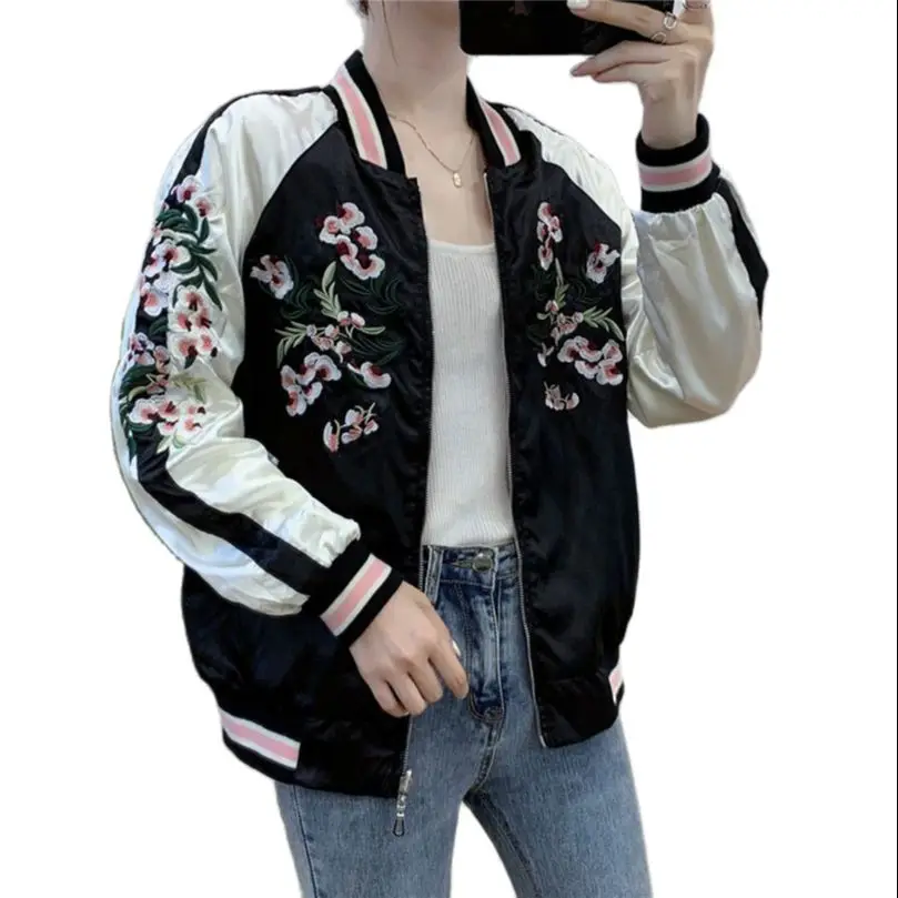 Sukajan femmes printemps pilote veste broderie Baseball Floral Bomber vestes 2 côtés portable américain femme filles manteau 2025 Z1