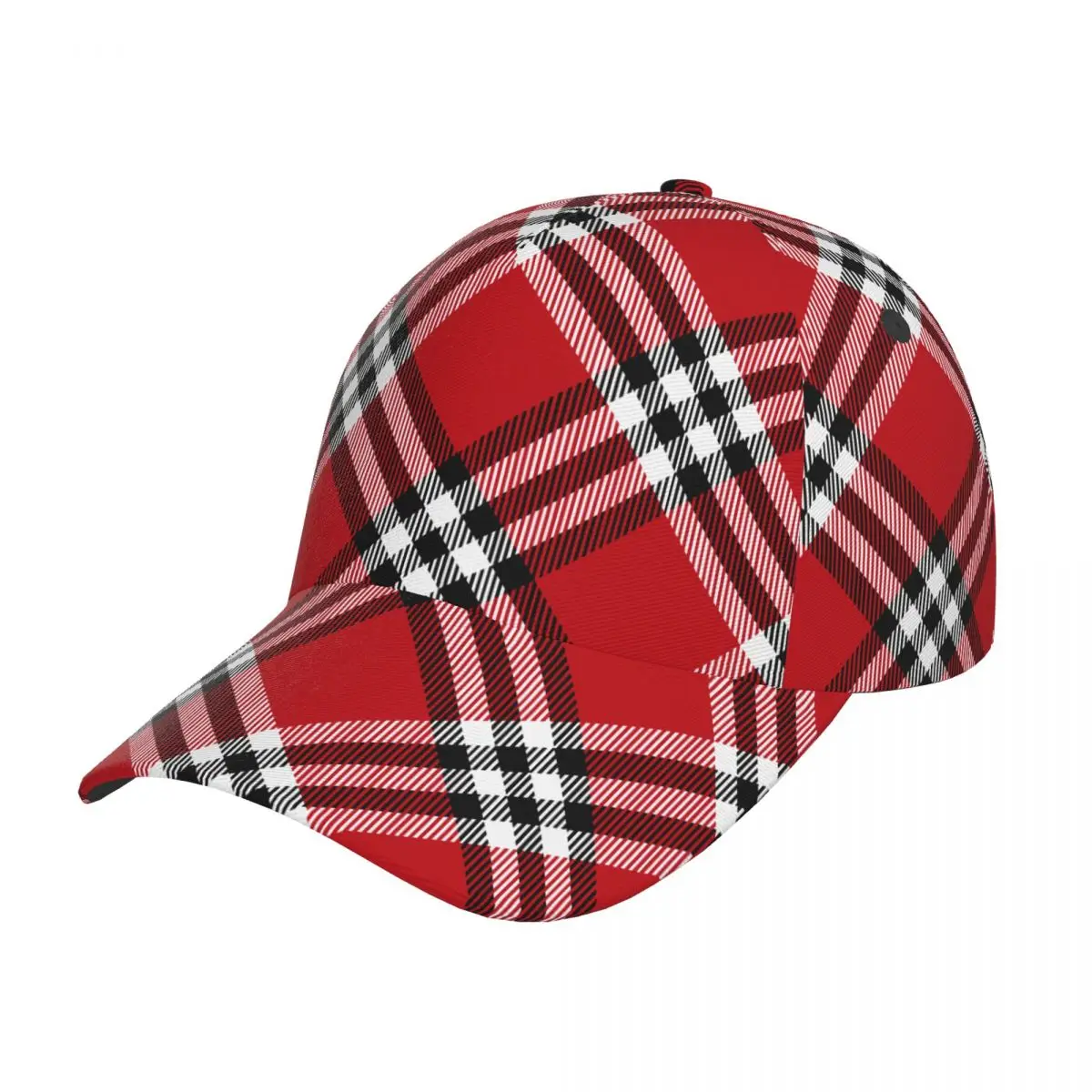 Tartan Red And Black Plaid Baseball Hat Fitted Cap Snapback Hats for Men Women Casual Sun Hat Outdoor