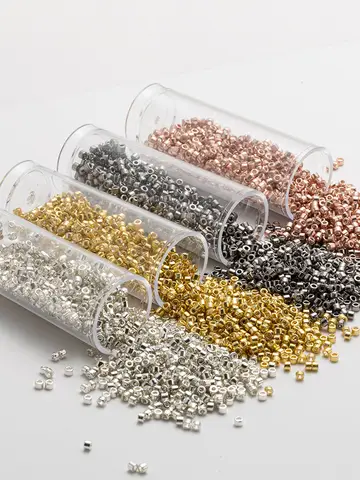 1200 Pieces 2MM Glass Beads Plating Metal Color Vintage Style DIY Beaded Bracelet Loose BeadS Accessories 10grams/bag