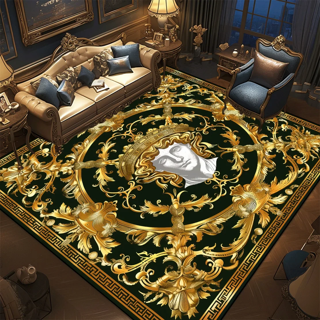 Luxury Style Golden Carpet for Living Room Washable Room Decor Lounge Rug Large Area Lobby Floor Mats Non-slip Entrance Door Mat