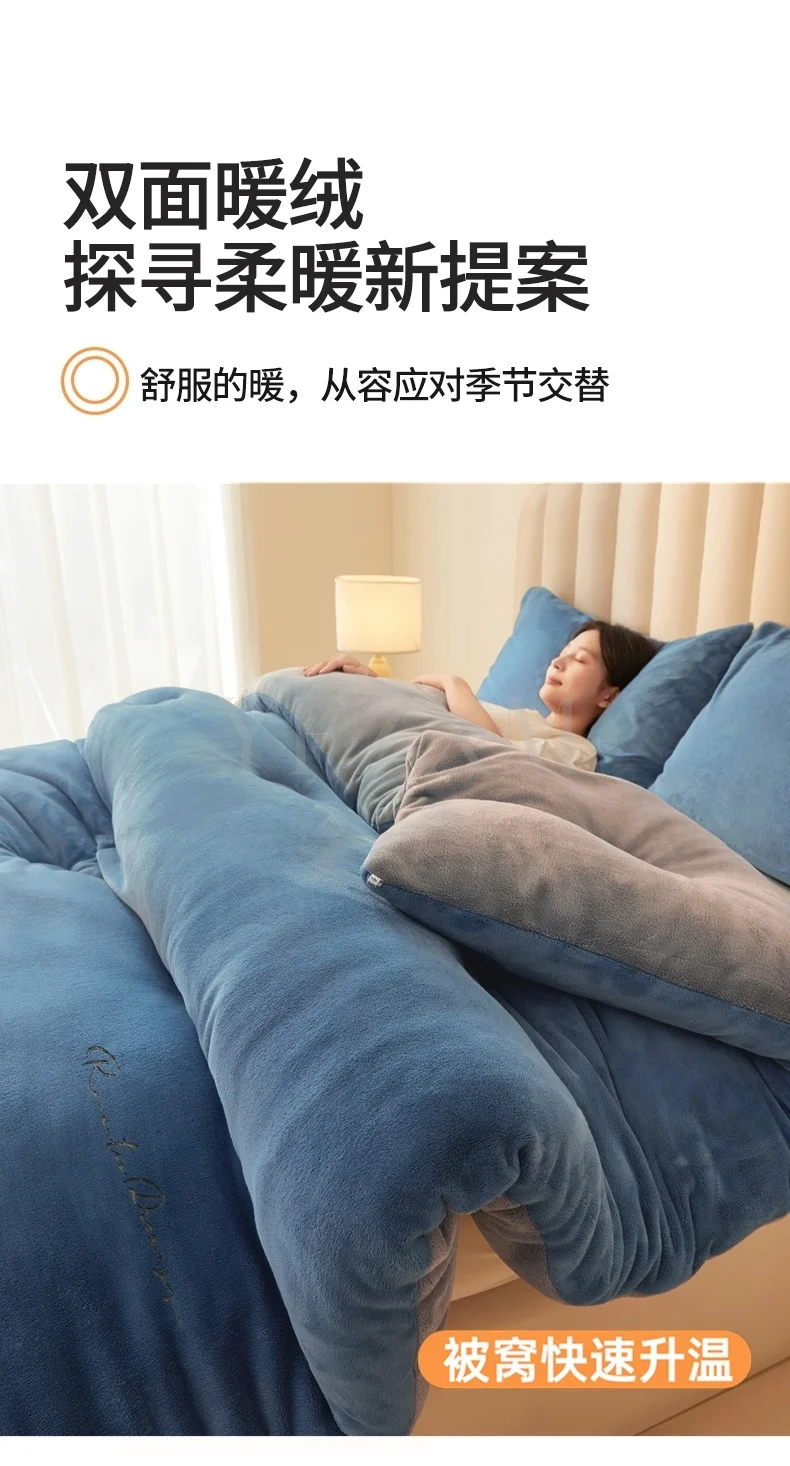 Thickened Warm Milk Velvet Winter Quilt Soft Comfort Double Sided Plush Comforter Queen King Fluffy Warmth Thick Blanket for Bed