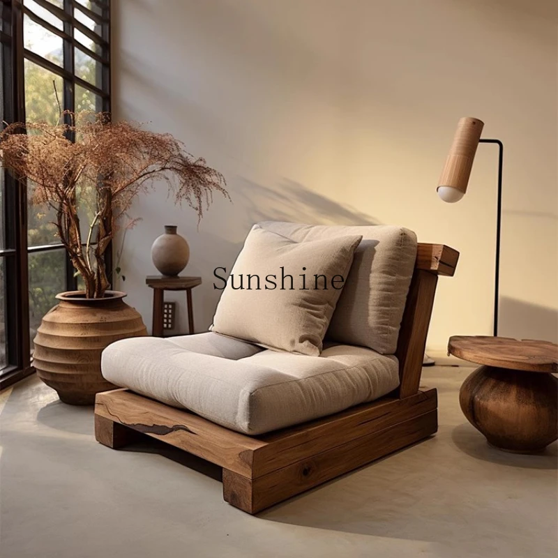 Medieval wabi-sabi wind solid wood single sofa living room hotel sitting area reception meditation chair