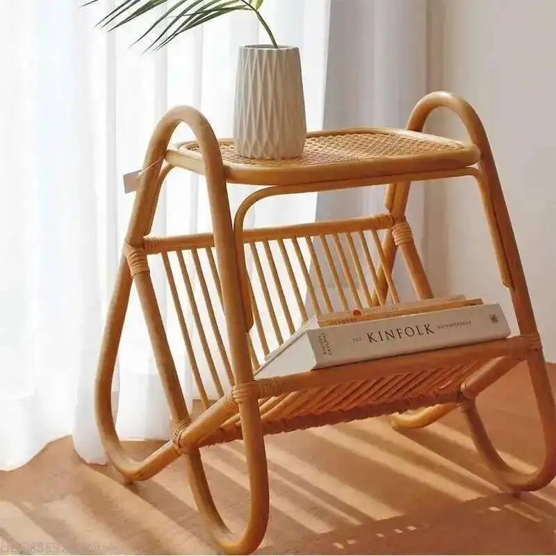 Woven Collection Small Coffee Table Double Deck Home Japanese Wabi-Sabi Wind Bedroom Balcony Living Room Furniture