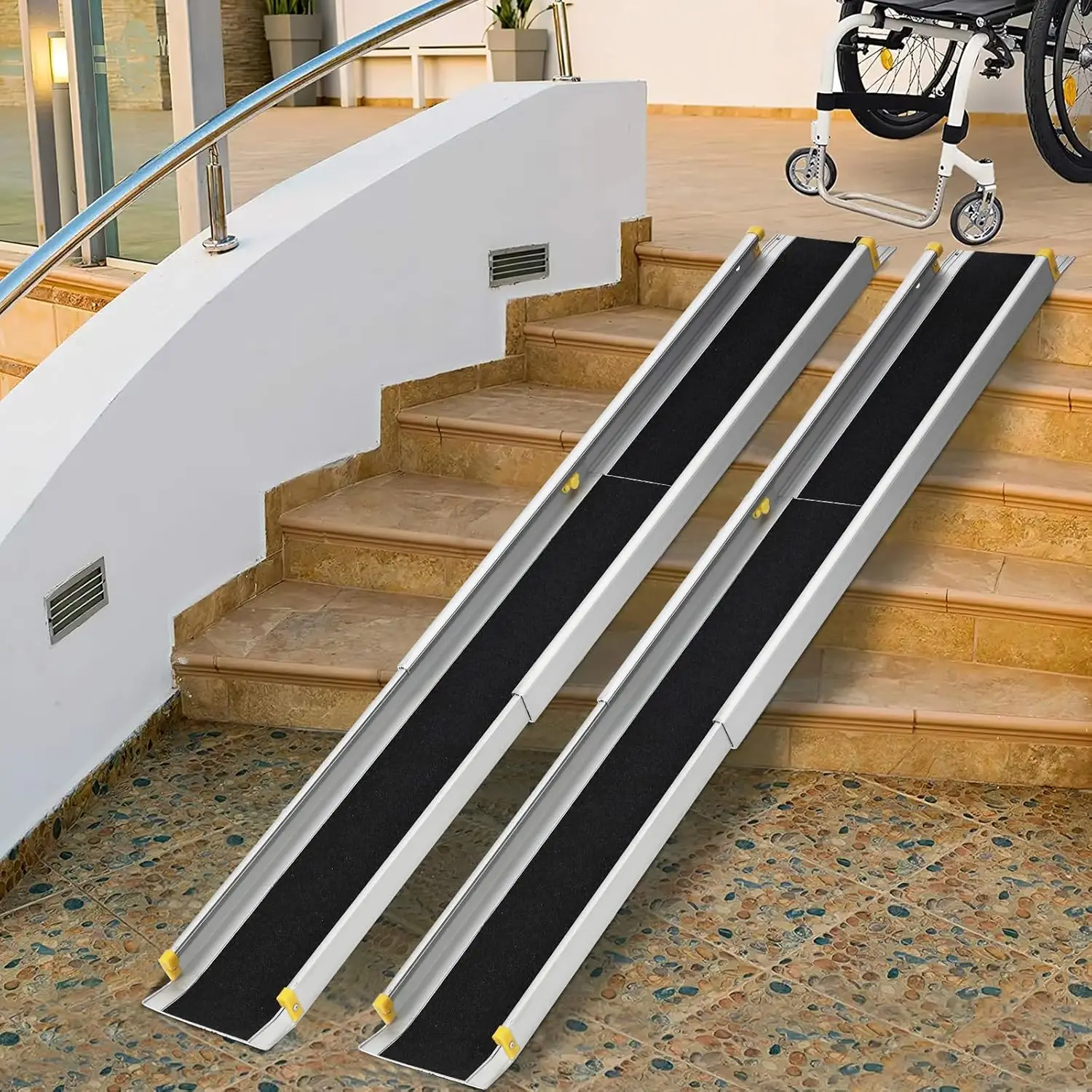

2Pcs Telescoping Wheelchair Ramp for Home Steps, Aluminum Portable Wheelchair Ramps with Carrying Bag, Weight Capacity 600 LBS