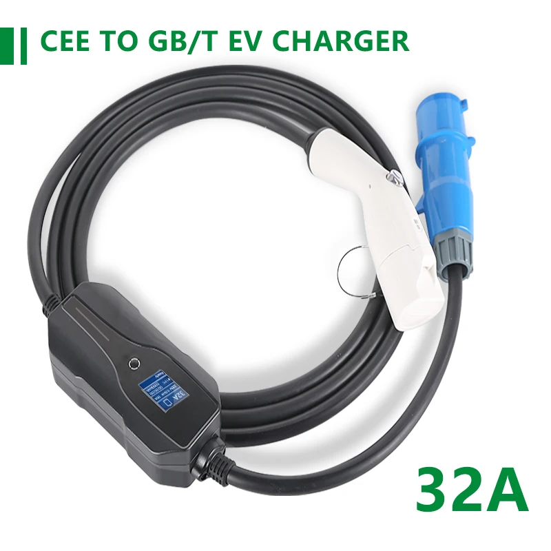 EVSE EV Charger GB/T Plug  Adapter 16A 24A 32Amp Adjustable 7KW Electrical Car Charger With CEE Plug 220V-240V 5M For VW ID4