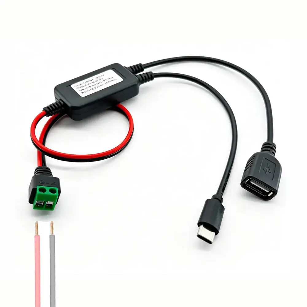 12V/24V to 5V Power Adapter Converter DC-DC Buck Module Cable 2pin Solderless Terminal to USB-A/Type-C Step Down Charging Cord