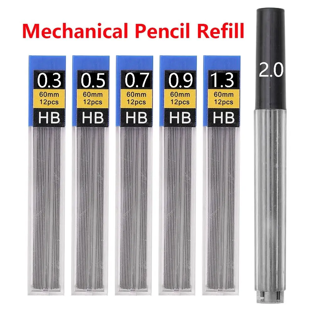 

6 Boxs 0.3/0.5/0.7/0.9/1.3/2.0mm Automatic Pencil Refill Erasable Graphite Mechanical Pencil Replacement Refill Black Replace