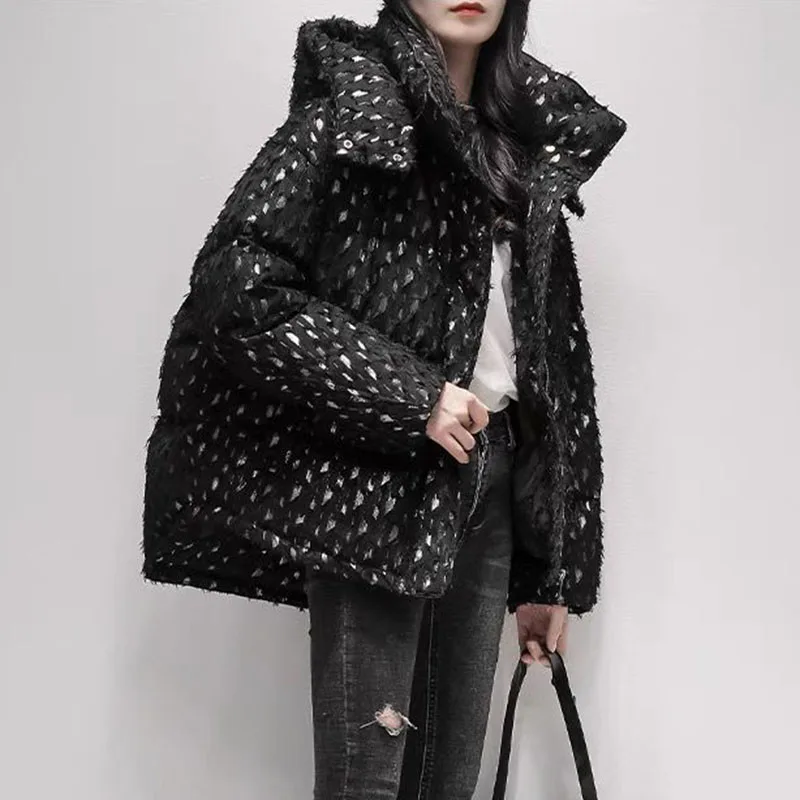 Nieuw Koreaans Zwart Kort Cocon-Type Donsjack Dames Winter Losse Warme 90% Witte Eend Donsjas Dames Capuchon Bovenkleding