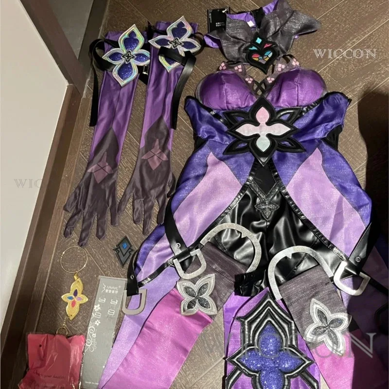 Qq45Honkai Star Rail Black Swan Kostum Cosplay Wig Gaun Ungu Seragam Hiasan Kepala Taman Kenangan Pesta Halloween untuk Wanita