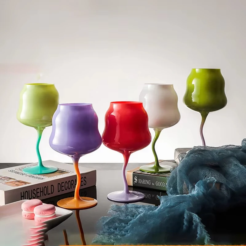 Vintage Macaron Twisted Red Wine Glass Cup Colored Small Fresh Cream Wine God Mug Colored Glass Red Wine Cup Goblet
