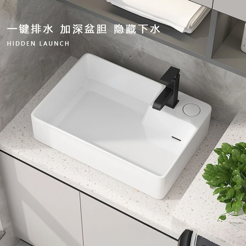 Bathroom Wash Basin Ceramic European Golden Finish for Hotel for Commercial Easy Clean, Ceramic Vanity Sink