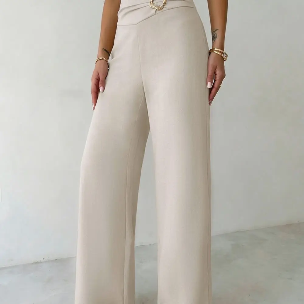 Chic High Waist Straight Leg Trousers Women Autumn Winter Office Casual Pants Solid Color Elegant Work Wear For YYFS Fashion