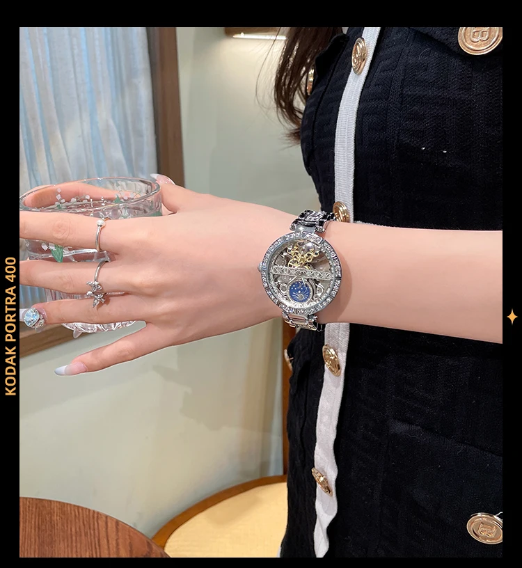 Fashionable Exquisite Sun, Moon and Stars Mechanical Watch Women's Machinery 2025 New High-value Girls Watch