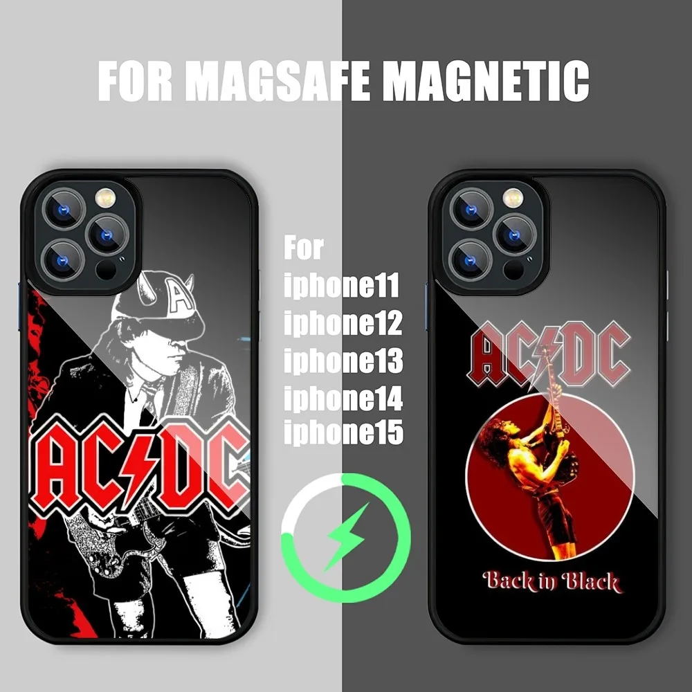 A-ACDC Band Phone Case For iPhone 15 14 11 12 13 Pro Max Plus Magsafe Wireless Charge Cases Cover