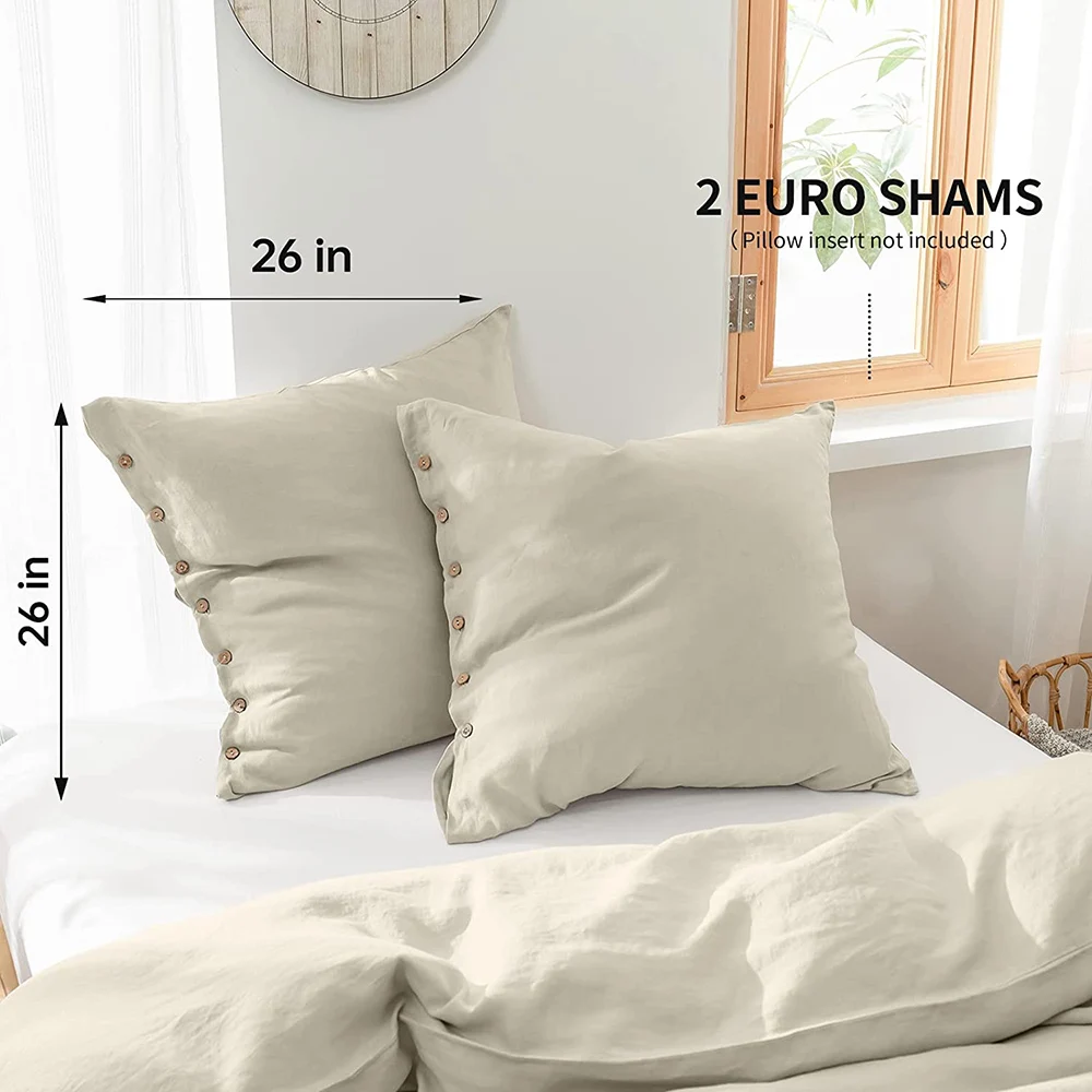 Simple&Opulence 100% Linen Euro Sham Cover Pillowcase with Coconut 26x26 Inch Home Decoration Breathable Pillow Cases Cover