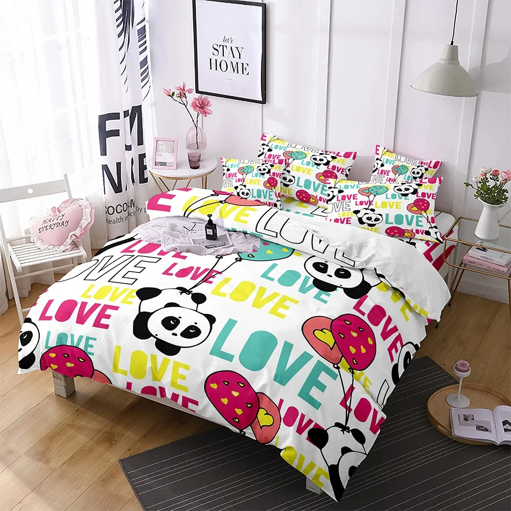 Cartoon Panda Duvet Cover Single Twin Full Queen King Size Comforter Cover Kawaii Panda Bedding Set for Boys Girls Bedroom Dorm